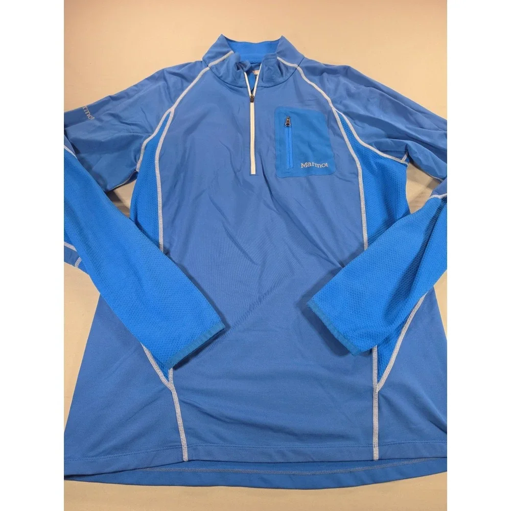 Marmot Mens Blue Quarter Zip Pullover Mesh Panel Athletic Hiking Top Large